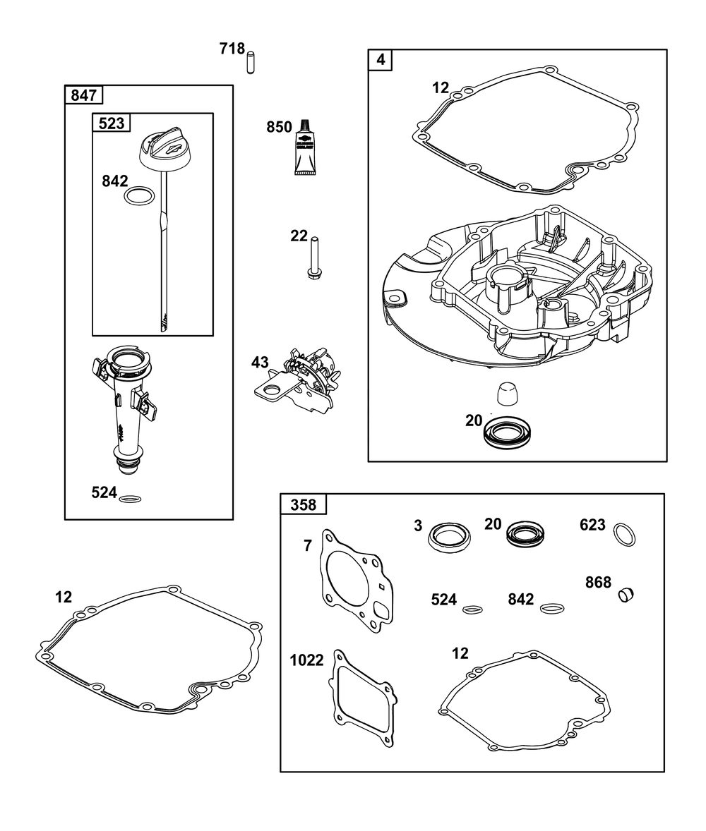 Crankcase Cover/Sump And Lubrication Group Diagram and Parts List for 125P02-0026-H5 100000 - 19Z999 Briggs and Stratton Engine
